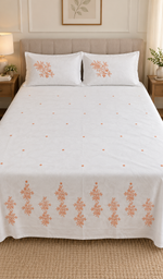 Lakhnavi Handcrafted Cotton Chikankari Bedsheet Set - HONC0379442