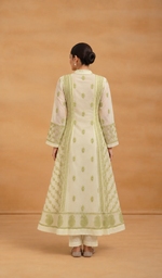 Women's Lakhnavi Handcrafted Organza Chikankari Anarkali Dress- HONC040028