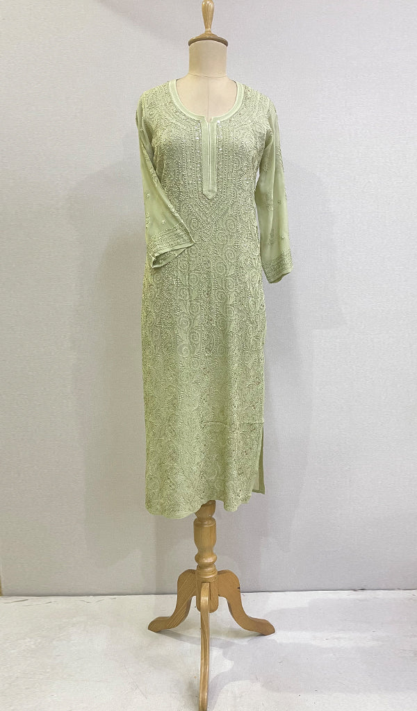 Women's Lakhnavi Handcrafted Viscose Georgette Chikankari Kurti - HONC0204827