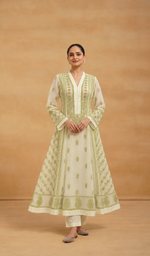 Women's Lakhnavi Handcrafted Organza Chikankari Anarkali Dress- HONC040028