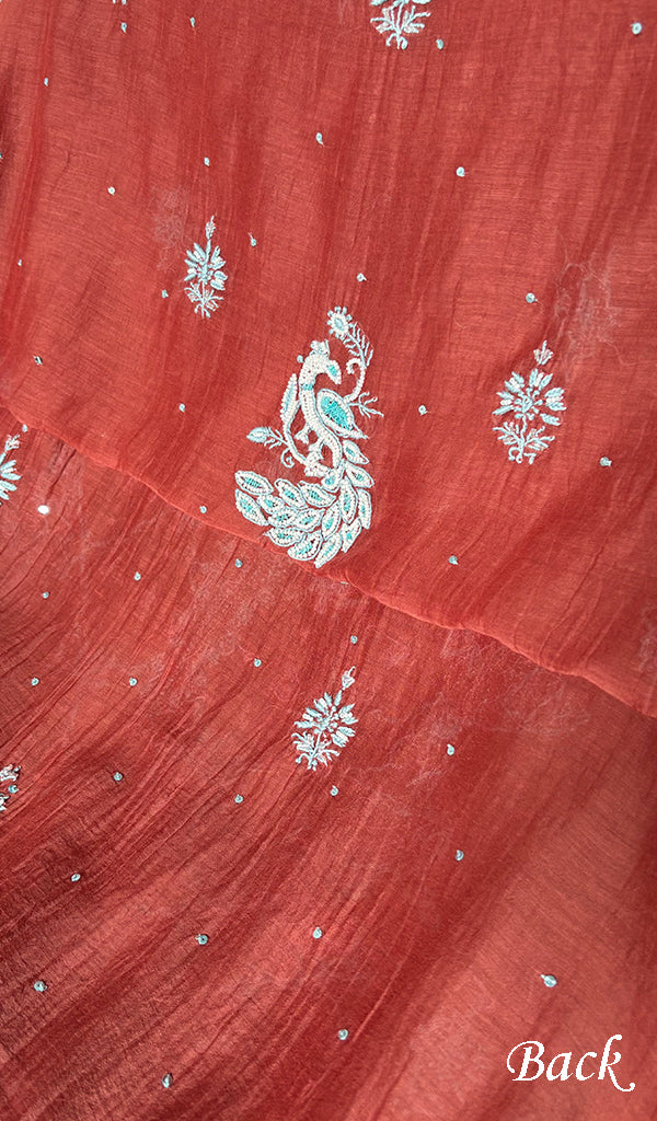 Shirin Women's Lakhnavi Handcrafted Mul Chanderi Unstitched Chikankari Full Suit Material - HONC0339570