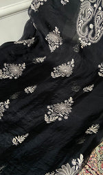 Load image into Gallery viewer, Women's Lakhnavi Handcrafted Pure Organza Chikankari Unstitched Kurta Dupatta Set .