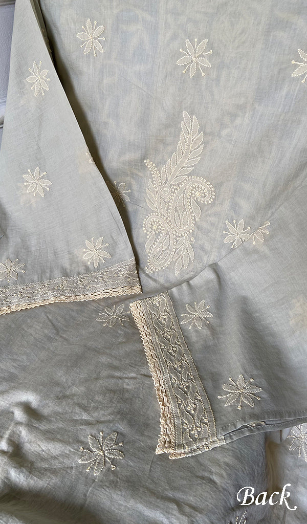 Women's Lakhnavi Handcrafted Cotton Chikankari Unstitched Kurti Fabric - HONC0348846