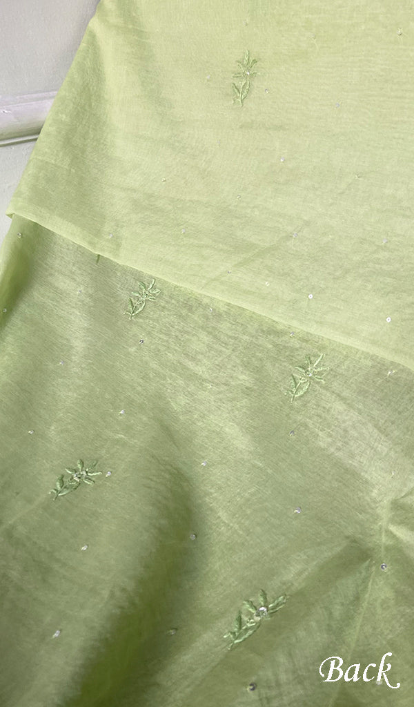 Women's Lakhnavi Handcrafted Mul Chanderi Unstitched Chikankari Full Suit Material - HONC0328111