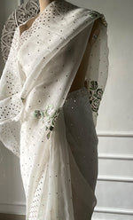 Load image into Gallery viewer, Women&#39;s Lucknowi Handcrafted Pure Organza Silk Chikankari Saree - HONC0329245
