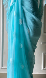 Load image into Gallery viewer, Women&#39;s Lakhnavi Handcrafted Faux-Georgette Chikankari Saree - HONC0228968
