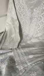 Load image into Gallery viewer, Women's Lakhnavi Handcrafted Tissue Chanderi Unstitched Chikankari Kurta And Dupatta Set - HONC0323645