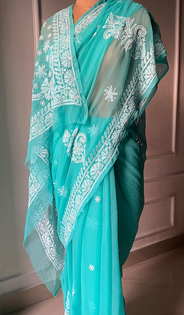Women's Lucknowi Handcrafted Faux-Georgette Chikankari Saree - HONC0295212