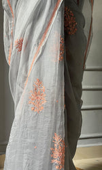 Load image into Gallery viewer, Women&#39;s Lucknowi Handcrafted Pure Organza Silk Chikankari Saree - HONC0283196
