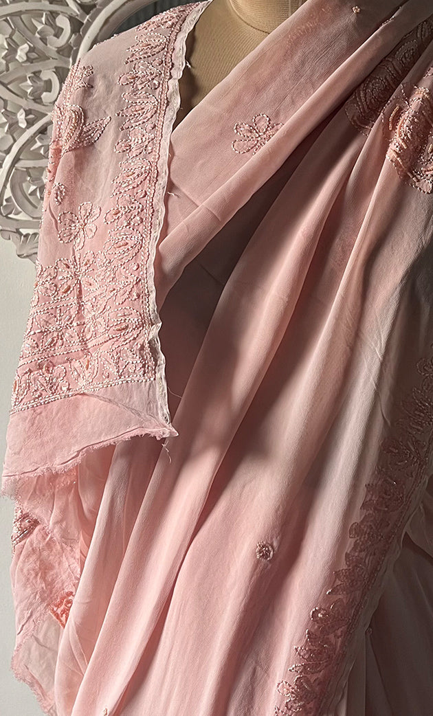 Women's Lakhnavi Handcrafted Viscose Georgette Chikankari Saree - HONC0329021