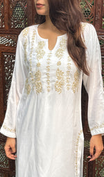 Load image into Gallery viewer, Women&#39;s Lakhnavi Handcrafted Modal Cotton Chikankari Kurta And Palazzo Set - HONC0251135
