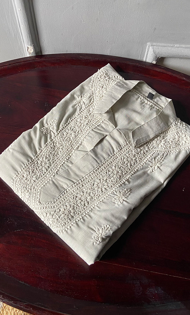 Men's Lucknowi Handcrafted Cotton Chikankari Kurta - HONC0302822
