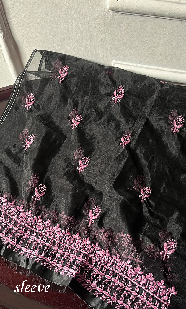 Charvi Women's Lakhnavi Handcrafted Organza Chikankari Unstitched Kurti Fabric - HONC0336175