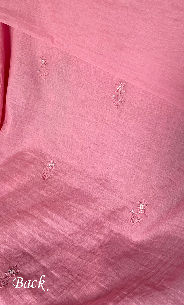 Women's Lakhnavi Handcrafted Mul Chanderi Unstitched Chikankari Full Suit Material - HONC0314657