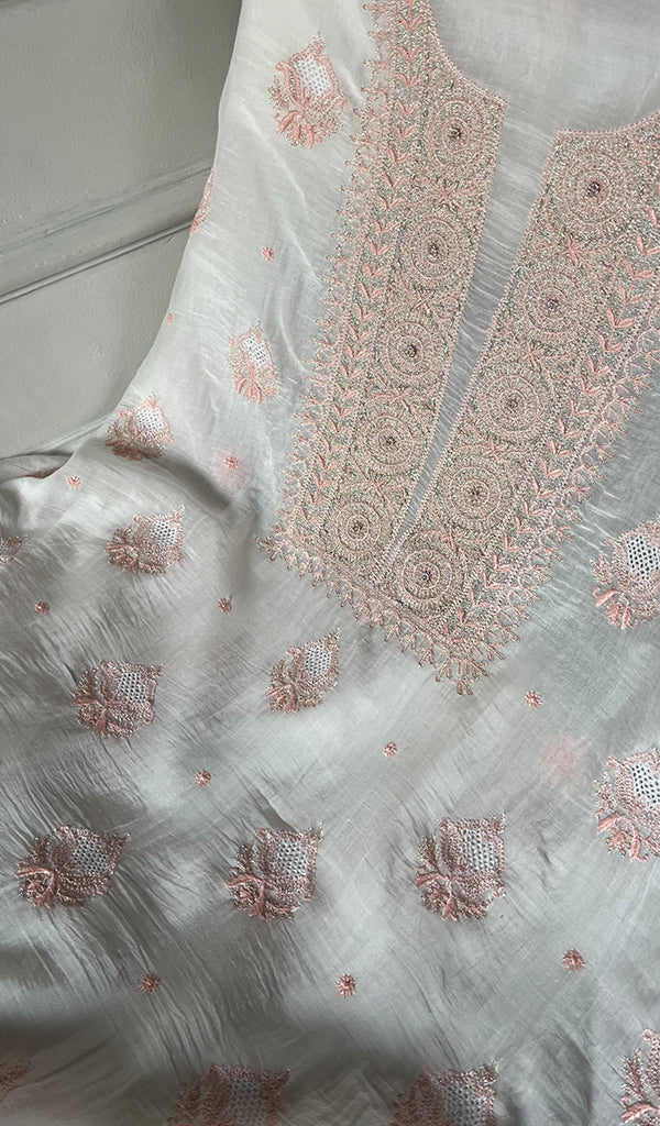 Women's Lakhnavi Handcrafted Unstitched Mul Chanderi Kurta And Dupatta Set - HONC0326141