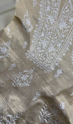 Load image into Gallery viewer, Women's Lakhnavi Handcrafted Tissue Chanderi Unstitched Chikankari Kurta And Dupatta Set - HONC0347706