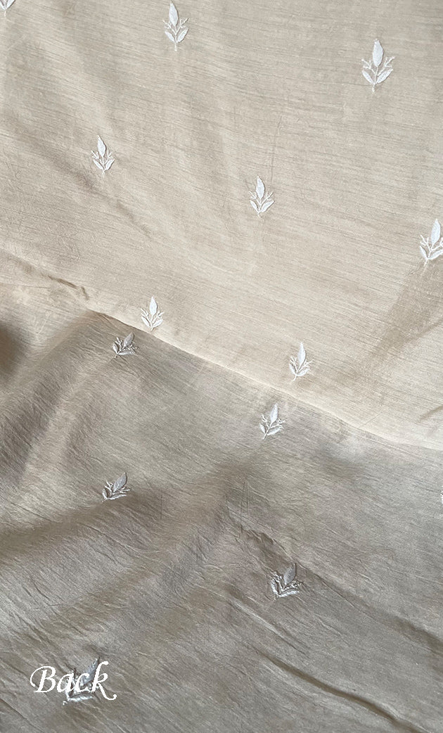 Lucknowi Handcrafted Munga Silk Chikankari Unstitched Unisex Kurta Fabric - HONC0320842