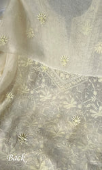 将图像加载到图库查看器中， Women&#39;s Lakhnavi Handcrafted Pure Organza Chikankari Unstitched Kurta And Dupatta Set- HONC0263886
