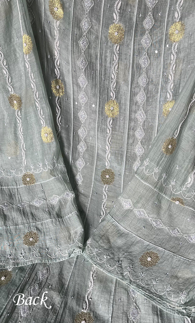 Izna Women's Lakhnavi Handcrafted Mul Chanderi Semi - Stitched Anarkali And Dupatta Set - HONC0302878