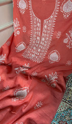 Load image into Gallery viewer, Women's Lakhnavi Handcrafted Mul Chanderi Unstitched Chikankari Full Suit Material - HONC0338249