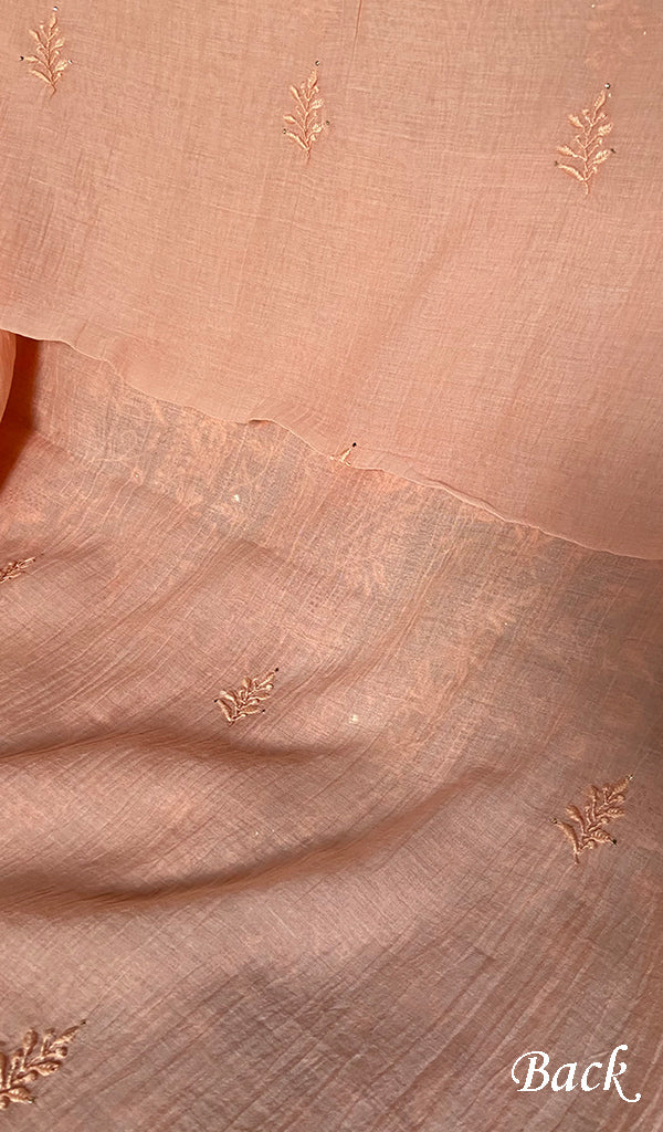 Women's Lakhnavi Handcrafted Mul Chanderi Unstitched Chikankari Full Suit Material - HONC0278932