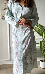 Load image into Gallery viewer, Women&#39;s Lucknowi Handcrafted Cotton Chikankari Long Dress - HONC0303751
