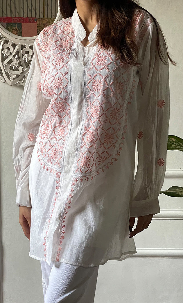 Women's Lakhnavi Handcrafted Mul Chanderi Chikankari Top - HONC0312906
