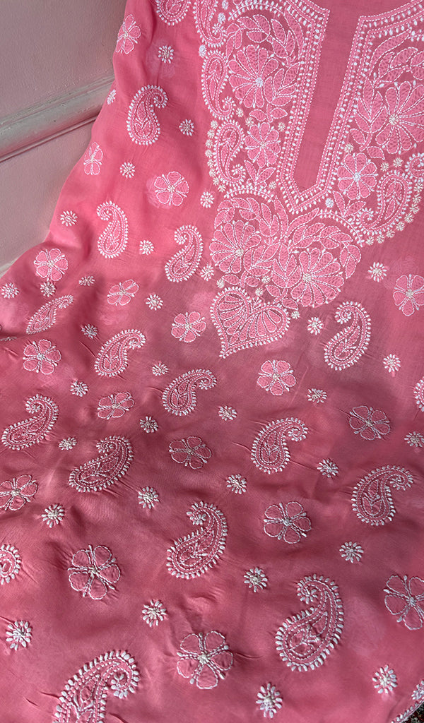 Women's Lakhnavi Handcrafted Cotton Chikankari Unstitched Kurti Fabric - HONC0367470