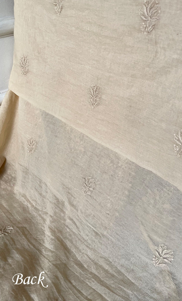 Women's Lakhnavi Handcrafted Mul Chanderi Unstitched Chikankari Full Suit Material - HONC0319529