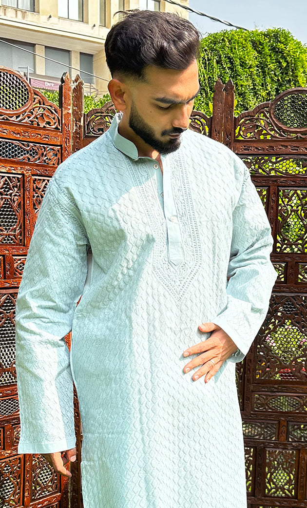 Men's Lucknowi Handcrafted Cotton Chikankari Kurta - HONC0260665