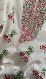 Load image into Gallery viewer, Madiha  Women's Lakhnavi Handcrafted Mul Chanderi Unstitched Kurta And Dupatta Set - HONC0368718