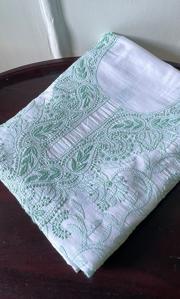 Women's Lakhnavi Handcrafted Cotton Chikankari Unstitched Kurti Fabric - HONC0318051