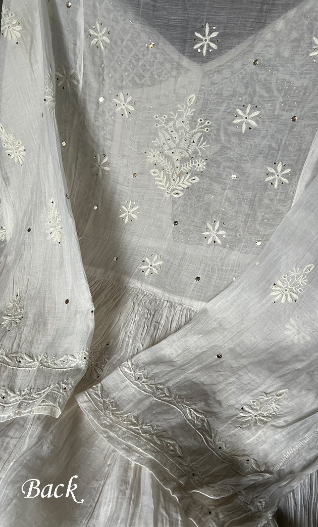 Women's Lakhnavi Handcrafted Mul Chanderi Semi - Stitched Angrakha And Dupatta Set- HONC0303235