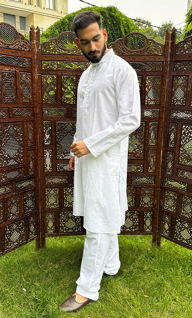 Men's Lucknowi Handcrafted Cotton Chikankari Kurta - HONC0217036