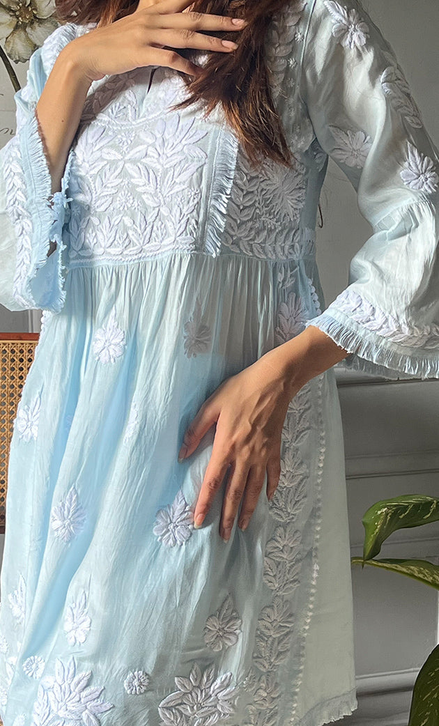 Women's Lakhnavi Handcrafted Modal Cotton Chikankari Kurta And Pant Set - HONC0301743