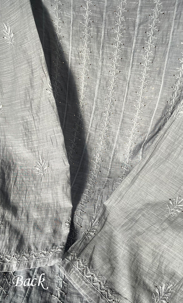 Women's Lakhnavi Handcrafted Linen Cotton Semi -Stitched Anarkali And Dupatta Set - HONC0273149