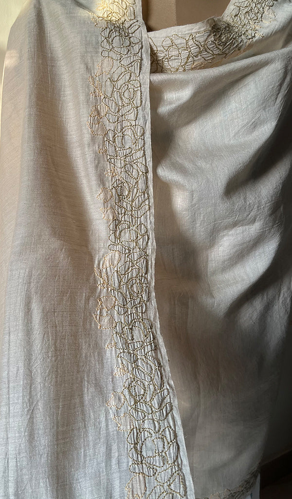 Women's Lakhnavi Handcrafted  Munga Silk Chikankari Dupatta - HONC0252236