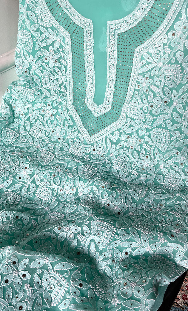 Women's Lucknowi Handcrafted Faux-Georgette Chikankari Suit Material - HONC0263368