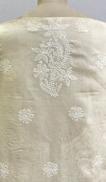 将图像加载到图库查看器中， Women&#39;s Lucknowi Handcrafted White Cotton Chikankari Unstitched Kurti Fabric - HONC0194870
