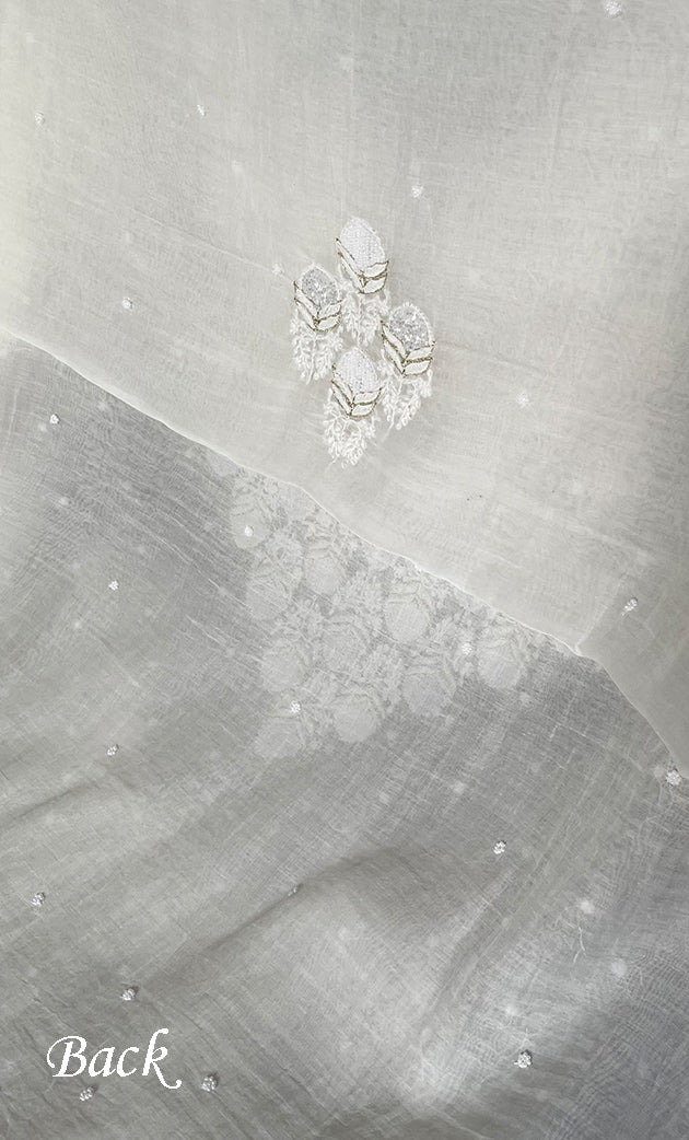 Jazba Women's Lakhnavi Handcrafted Mul Chanderi UnStitched Kurta And Dupatta Set - HONC0320806