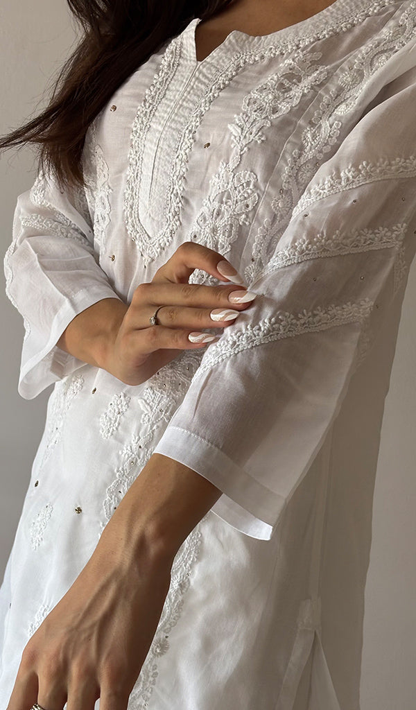 Women's Lakhnavi Handcrafted Cotton Chikankari Kurti - HONC0363226