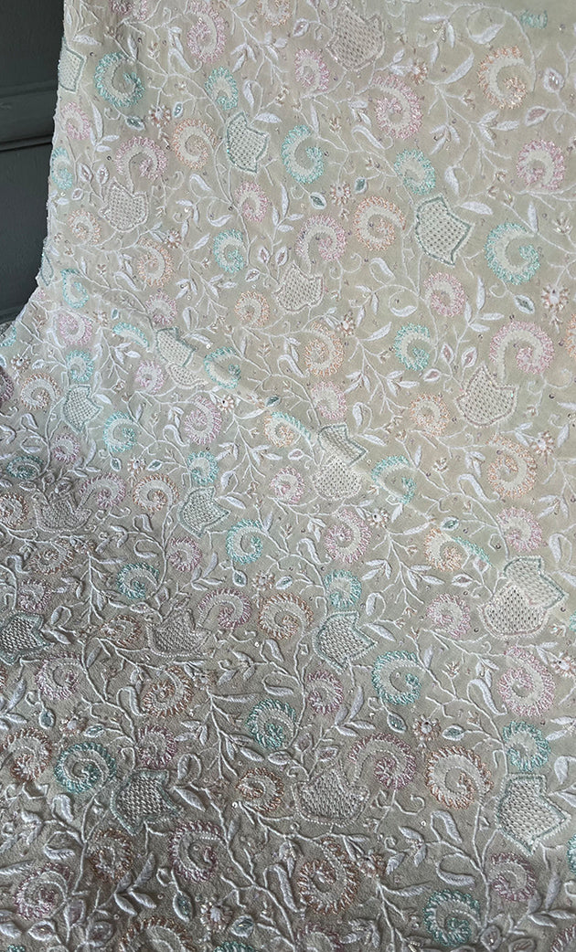Women's Lakhnavi Handcrafted Pure Silk Georgette Chikankari Kurta And Dupatta Set- HONC0241825