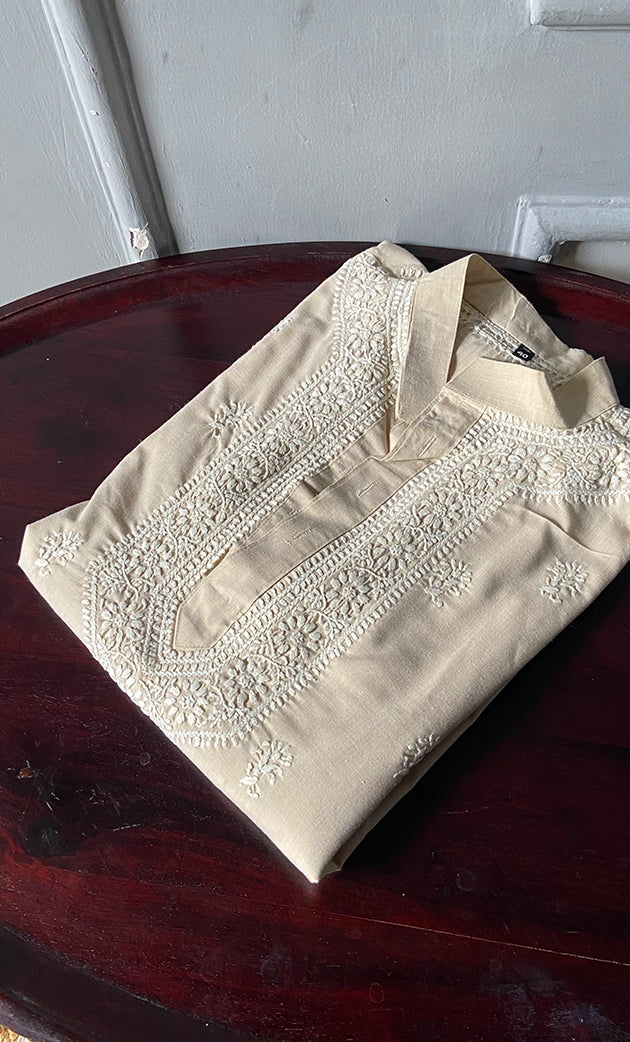 Men's Lucknowi Handcrafted Cotton Chikankari Kurta - HONC0298262