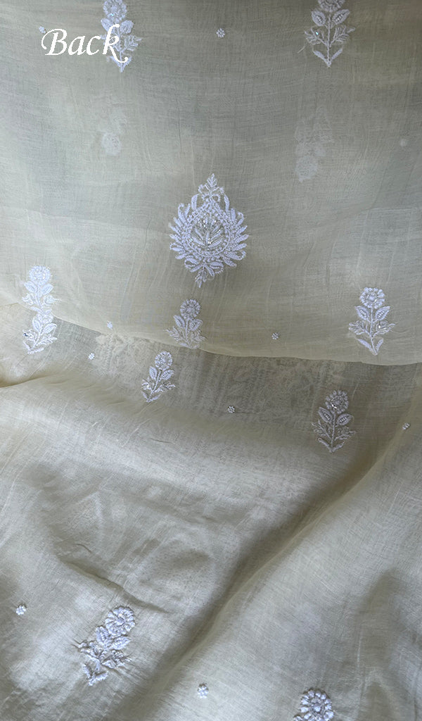 Women's Lakhnavi Handcrafted Mul Chanderi UnStitched Kurta And Dupatta Set - HONC0374453