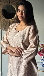 Load image into Gallery viewer, Imara Women's Lakhnavi Handcrafted Chanderi Silk Chikankari Top And Pant Set - HONC0340439