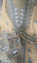 Women's Lakhnavi Handcrafted Mul Chanderi Semi - Stitched Kurta And Dupatta Set - HONC0376015