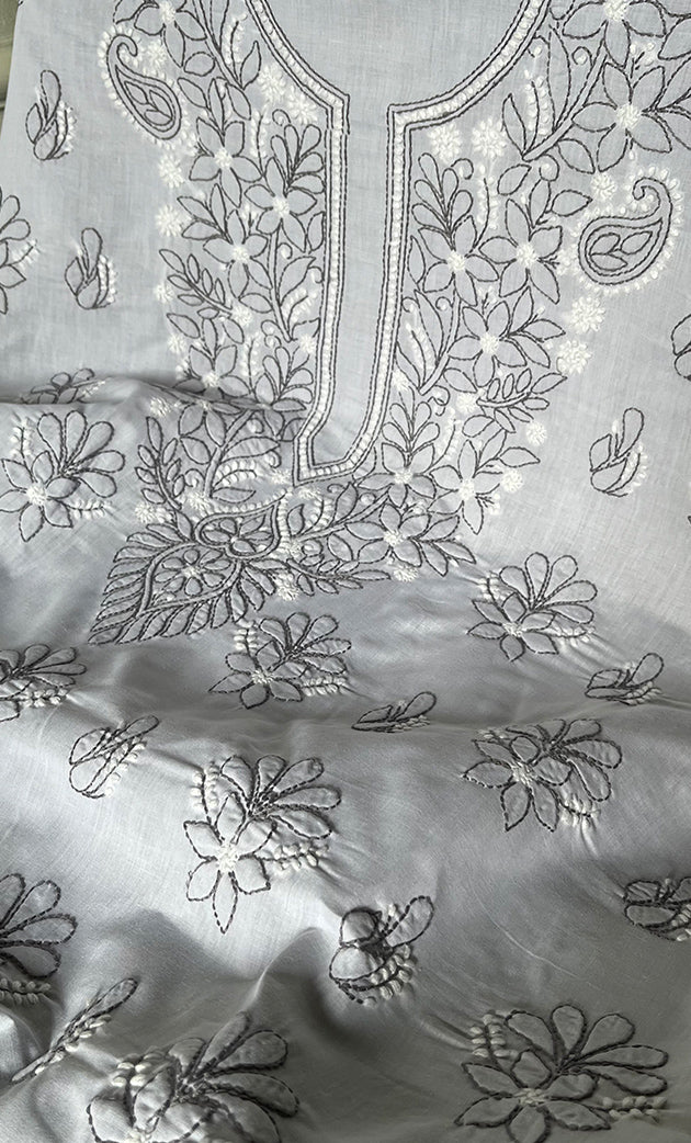 Women's Lakhnavi Handcrafted Unstitched Cotton Chikankari Suit Material - HONC0333970