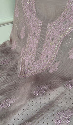 Load image into Gallery viewer, Women's Lakhnavi Handcrafted Mul Chanderi Unstitched Kurta And Dupatta Set - HONC0320358