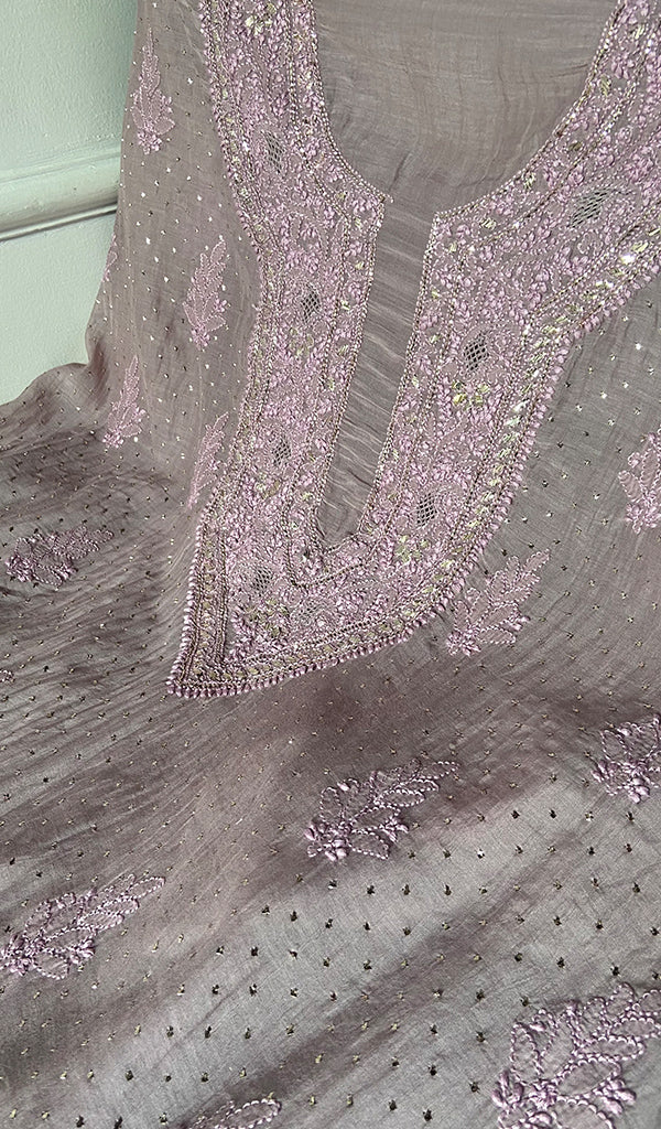 Women's Lakhnavi Handcrafted Mul Chanderi Unstitched Kurta And Dupatta Set - HONC0320358