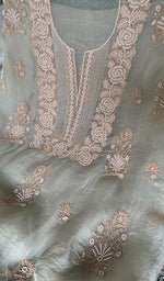 Load image into Gallery viewer, Women's Lakhnavi Handcrafted Pure Organza Chikankari Unstitched Kurta And Dupatta Set - HONC0352105